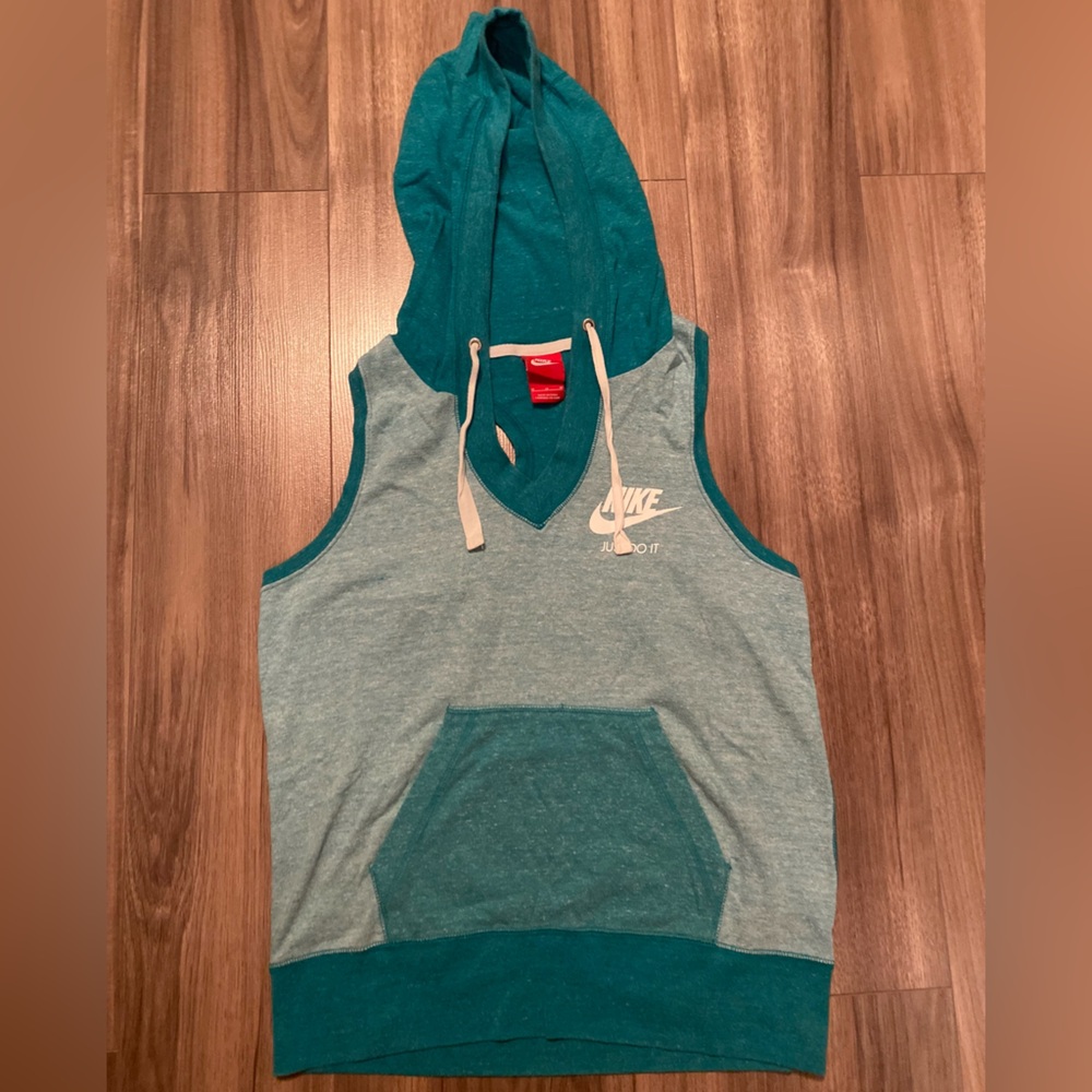 Nike Teal and Gray Sleeveless Hoodie Tank